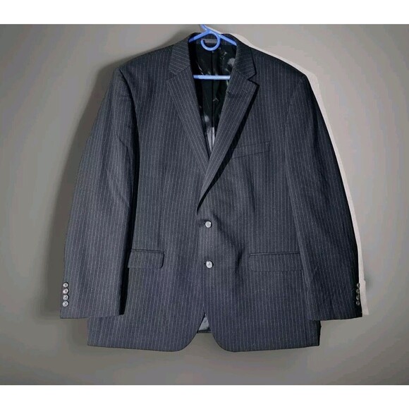 Chaps Pinstripe Blazer Sports Coat Mens 48R Navy Wool Blend Business Attire - Picture 1 of 12